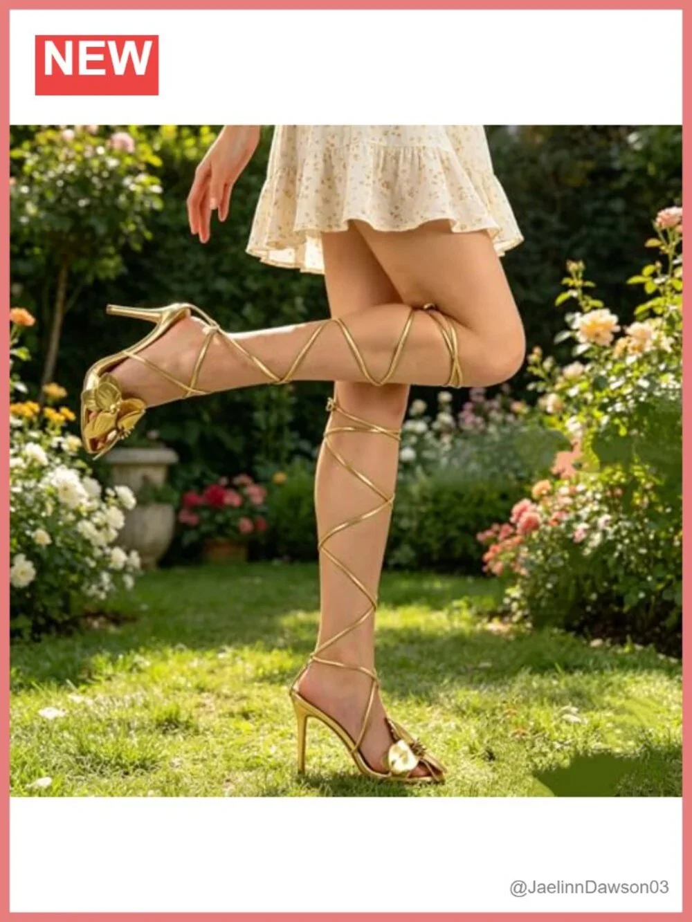 Faux Leather Gladiator Heels Lace Up Floral Stiletto Sandals Round Toe